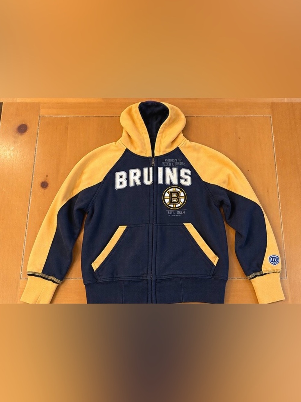 NHL Bruins Navy and Yellow Kids Full-Zip Hoodie